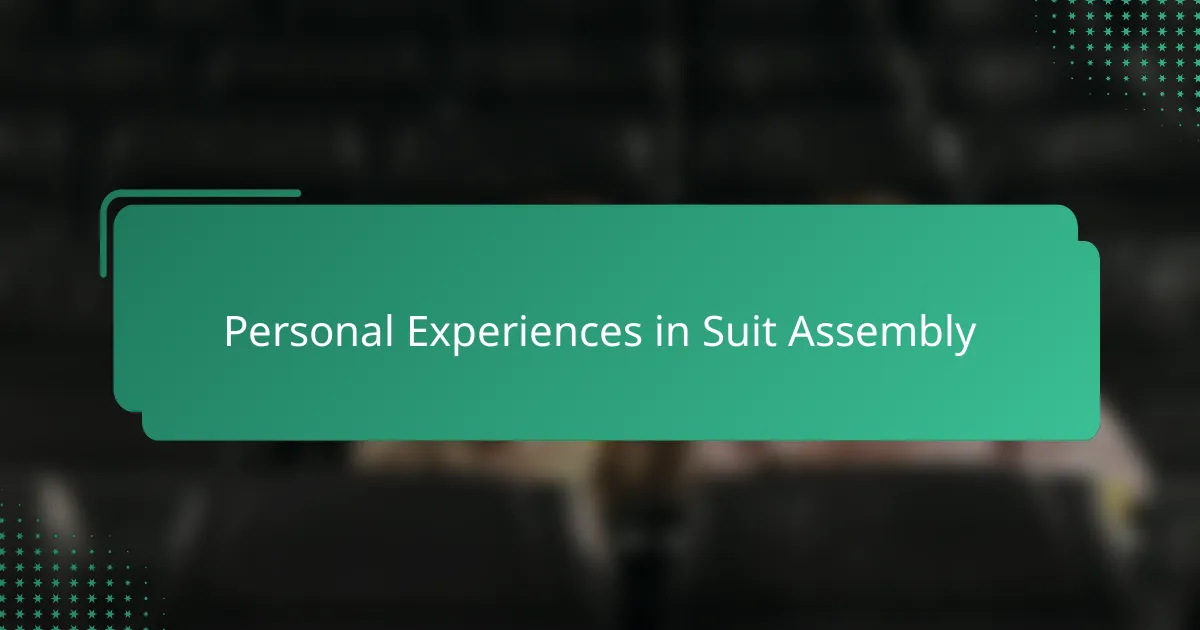 Personal Experiences in Suit Assembly